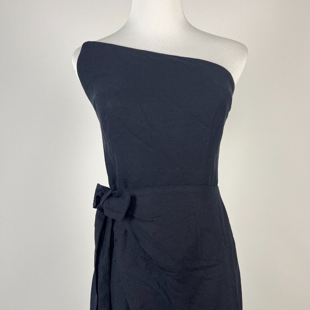 NWT Farm Rio Linen Blend Black One Shoulder Bow Smocked Wrap Maxi Dress Sz L - Picture 3 of 12